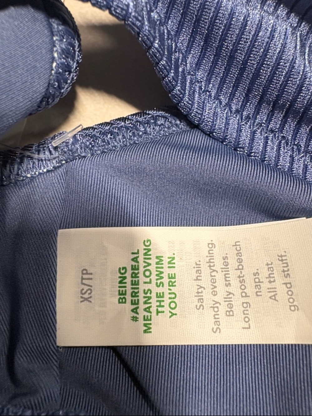 aerie Blue Ribbed High-Waist Bikini Set top XS bottom M - Picture 3 of 6